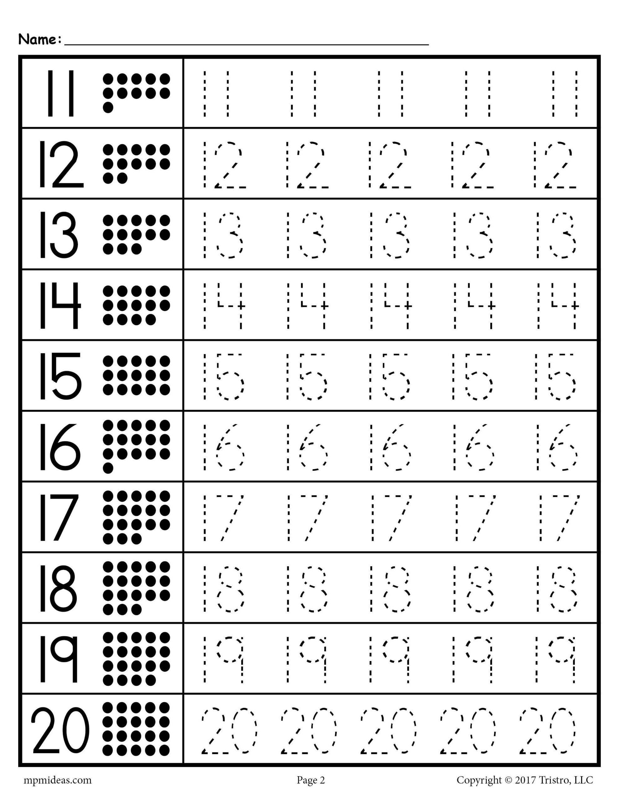 30 Preschool Math Worksheets 1-20