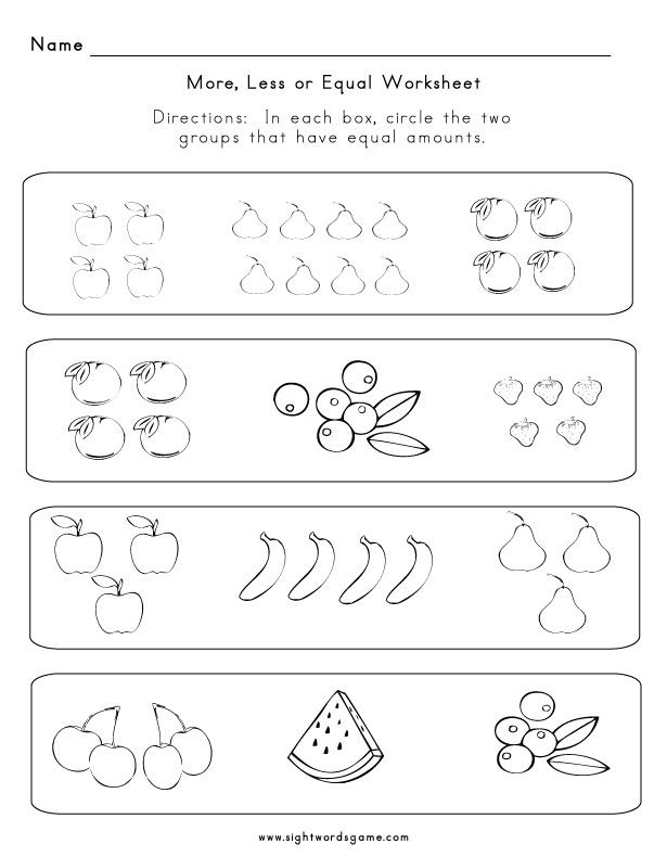 30 Preschool Math Worksheets More Less