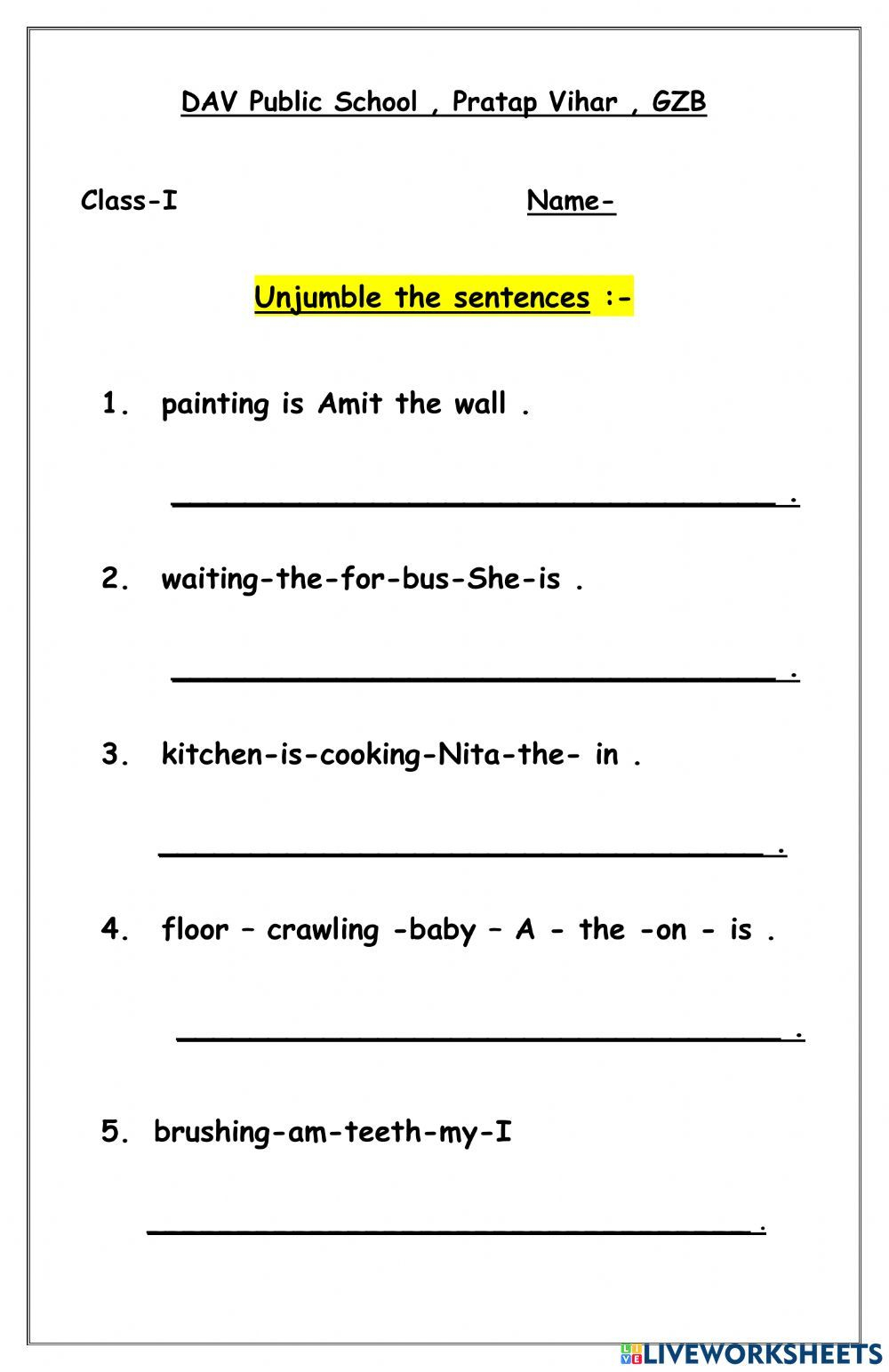 30 Rearrange Sentences Worksheets Kindergarten