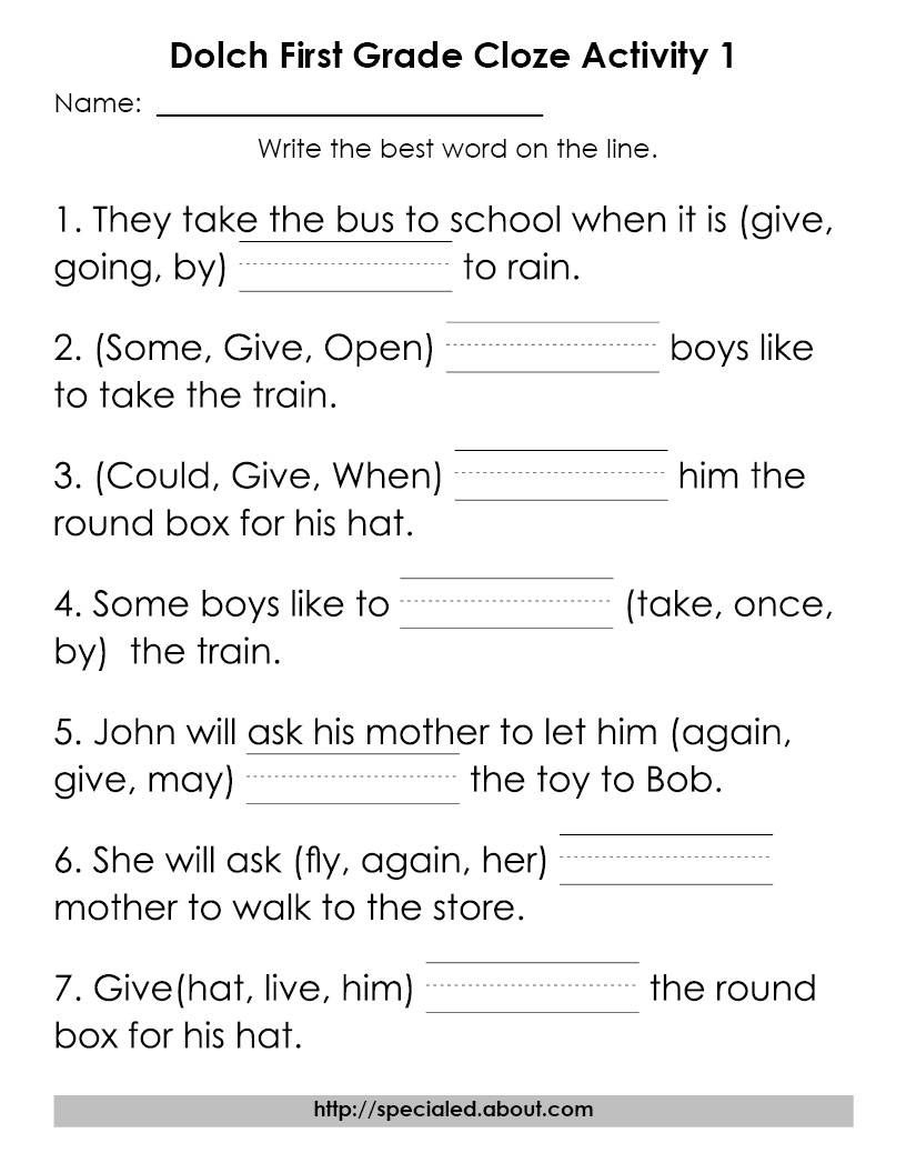 35 1St Grade Worksheets Words