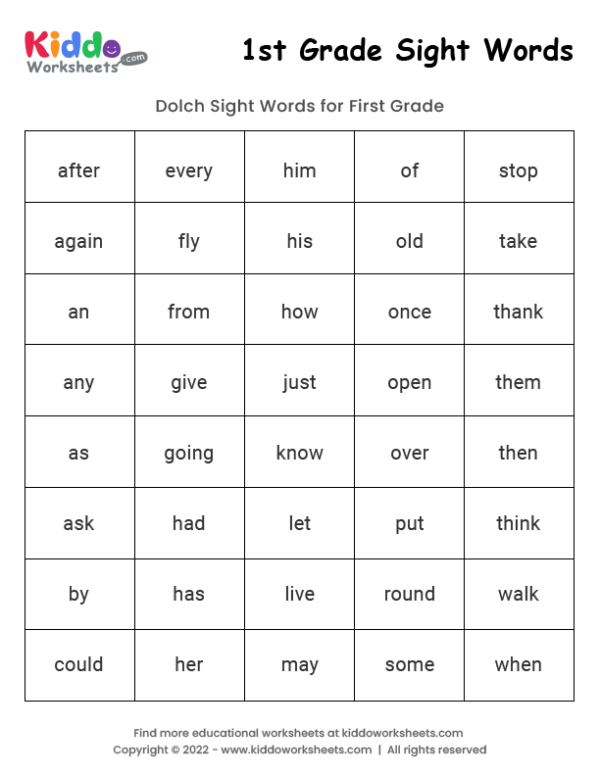 35 1St Grade Worksheets Words