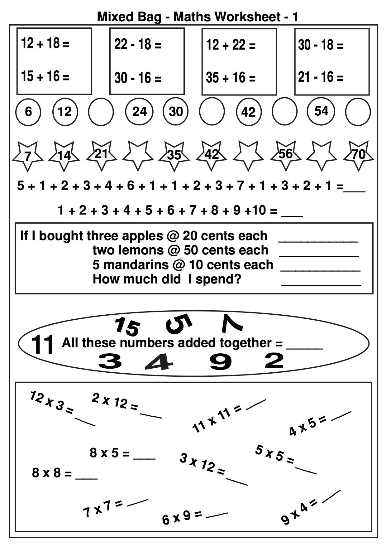 35 Activity Sheets For Kids Math Worksheets