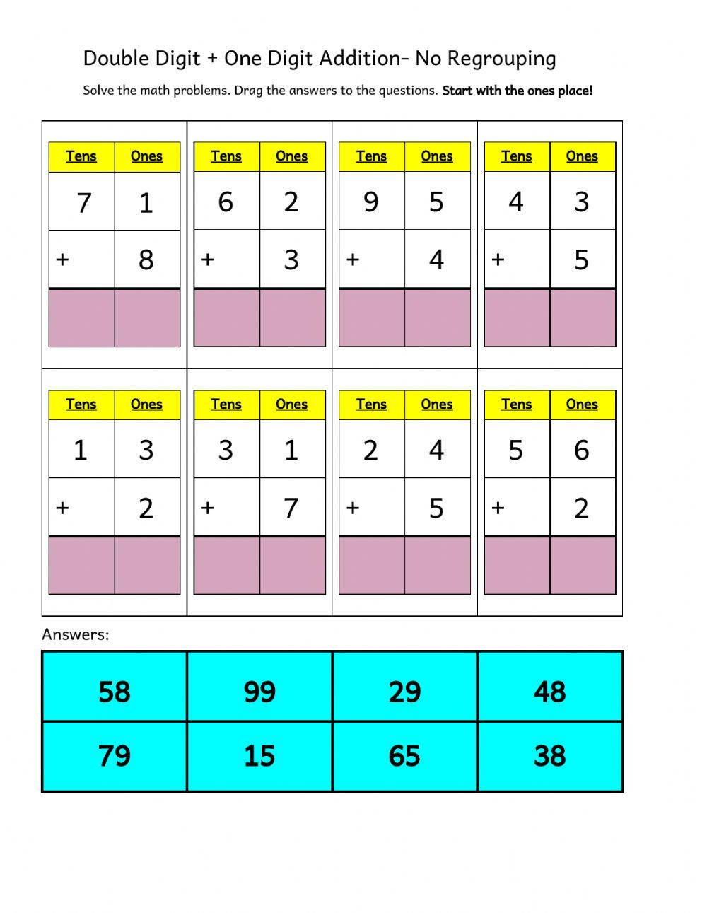 35 Addition No Regrouping Worksheets