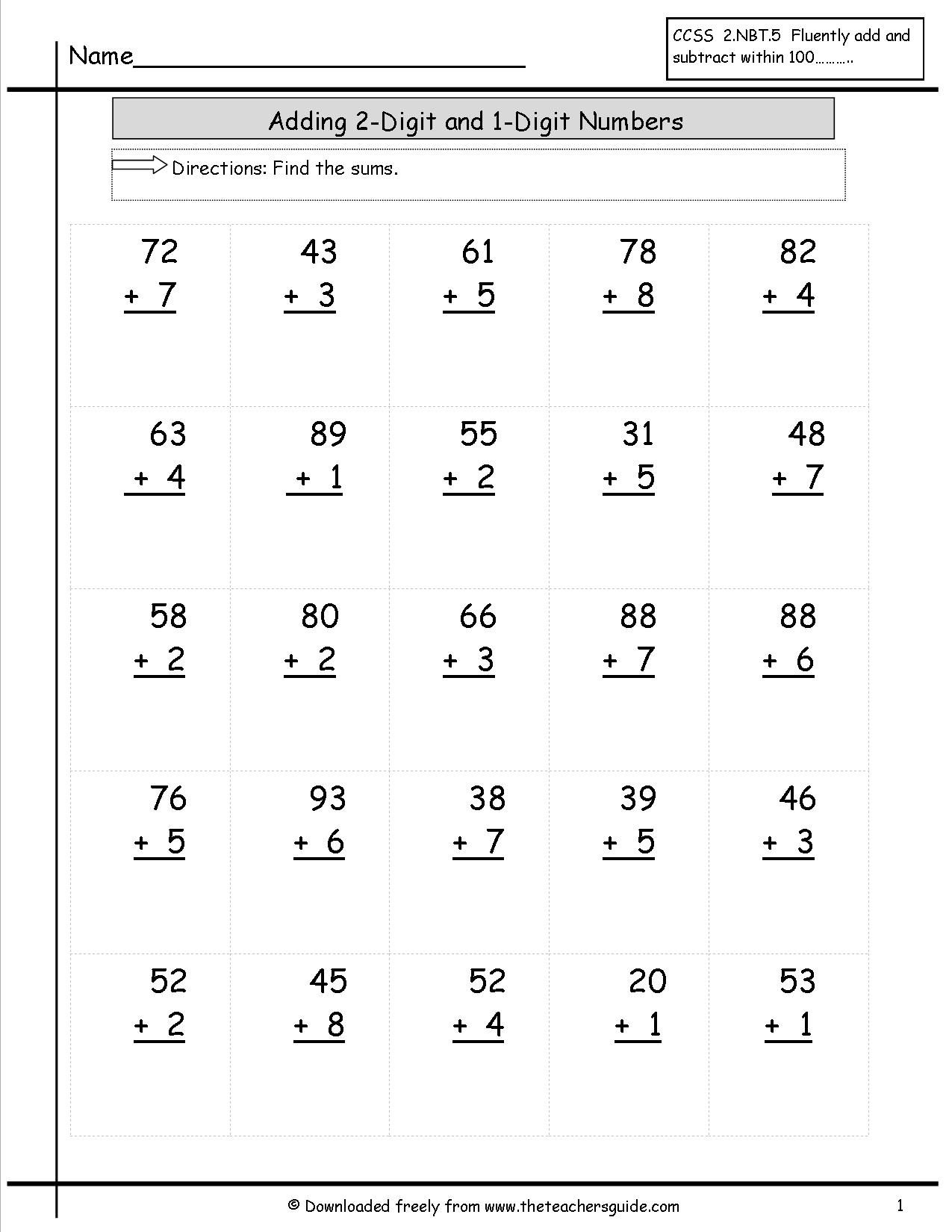 35 Addition No Regrouping Worksheets