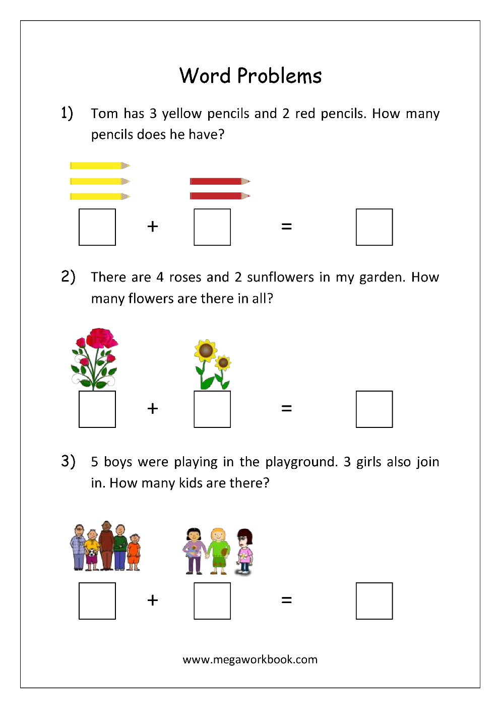 35 Addition Problem Worksheets Kindergarten