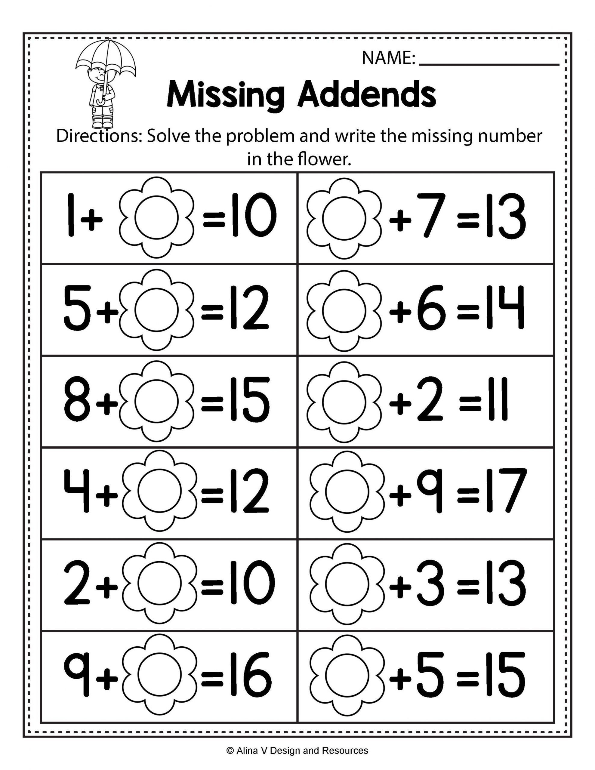 35 Addition Problem Worksheets Kindergarten