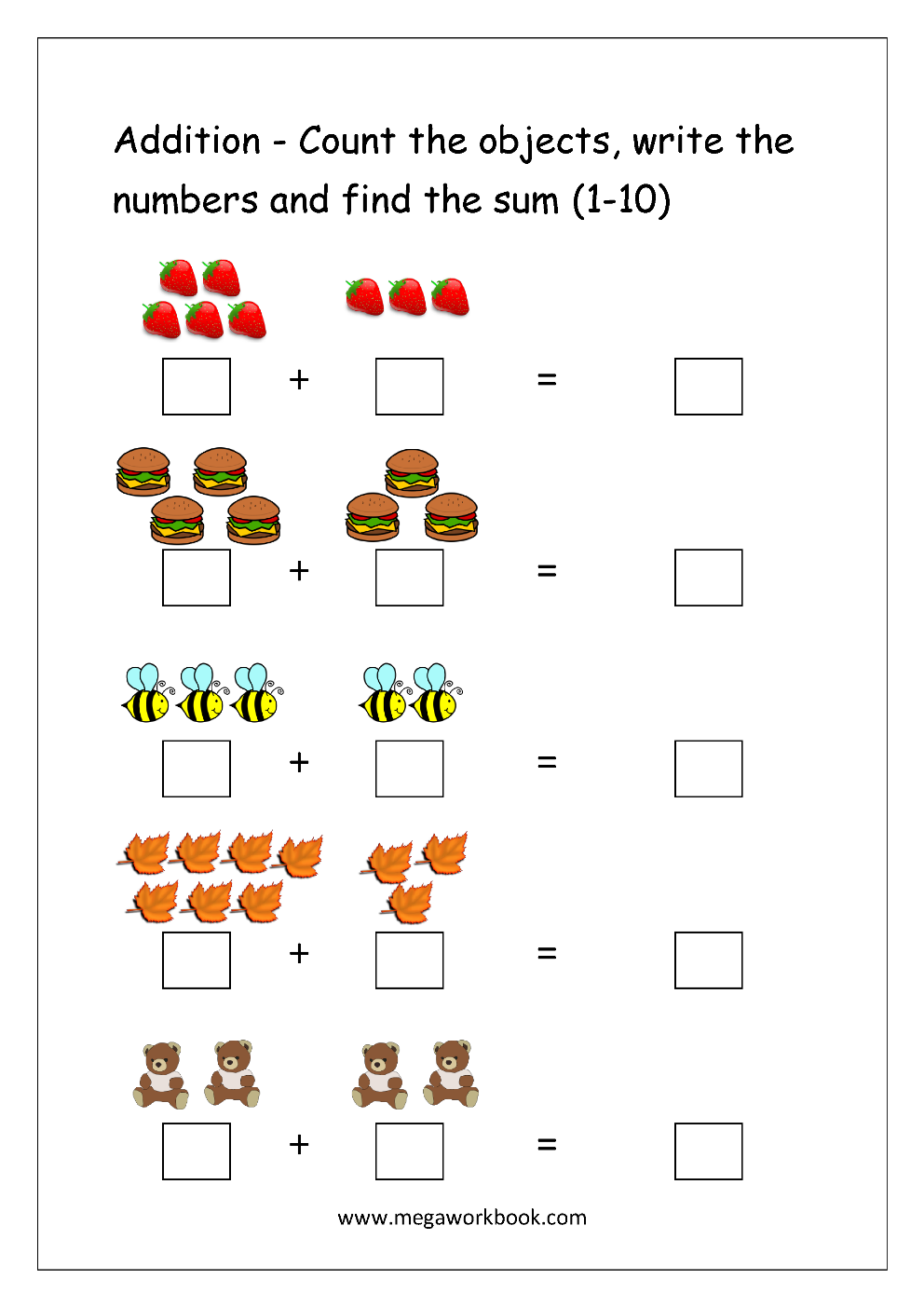 35 Addition Worksheets With Pictures 1-10