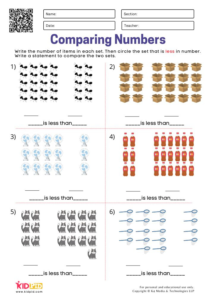 35 Comparing Numbers Kindergarten Worksheets