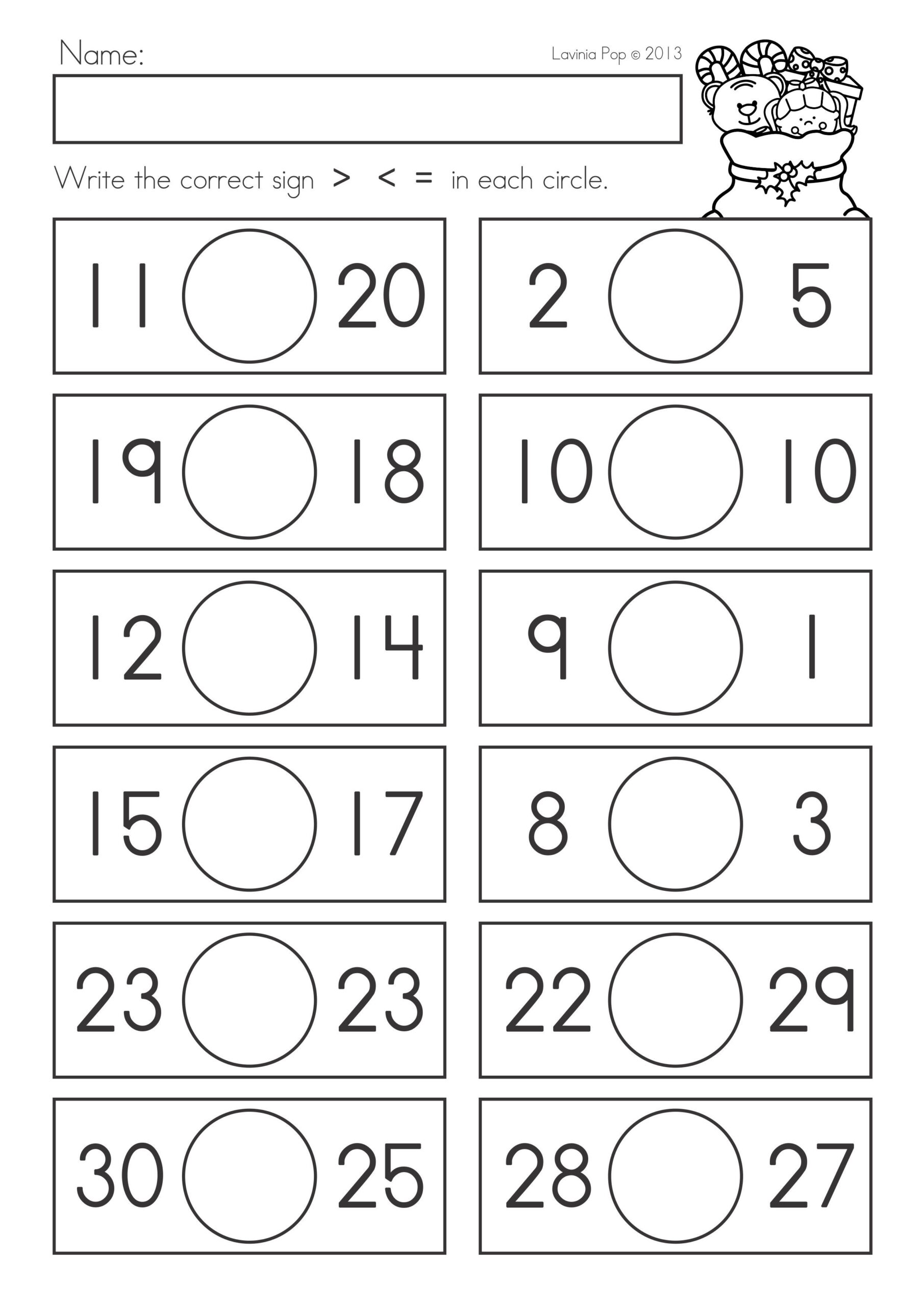 35 Comparing Numbers Kindergarten Worksheets