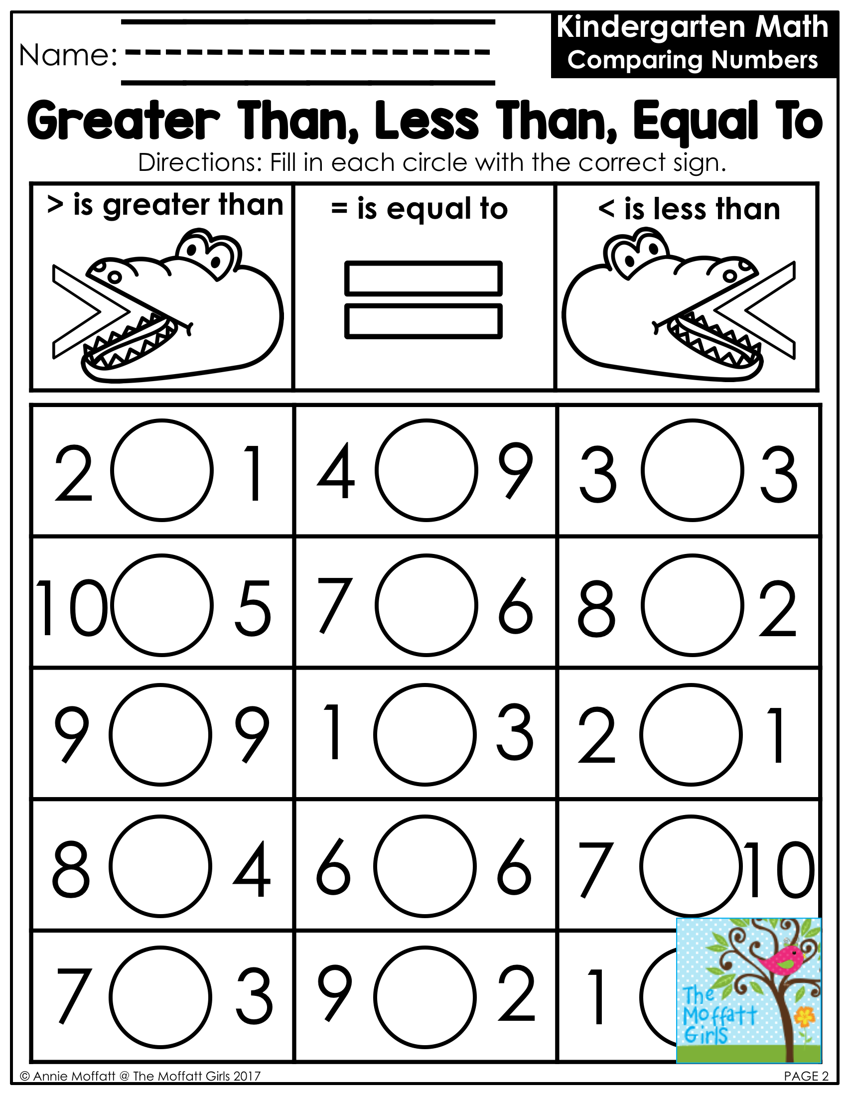 35 Comparing Numbers Kindergarten Worksheets