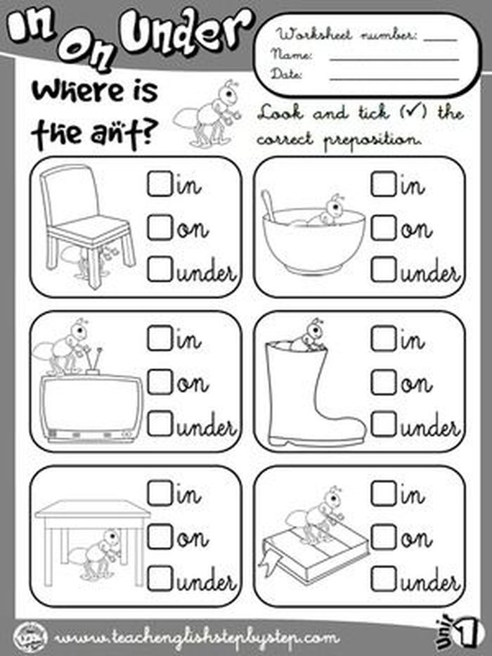 35 English Worksheets For Kindergarten In On Under