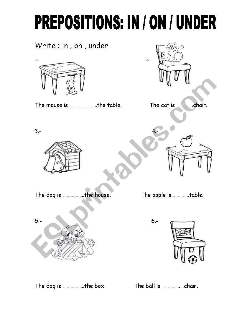 35 English Worksheets For Kindergarten In On Under