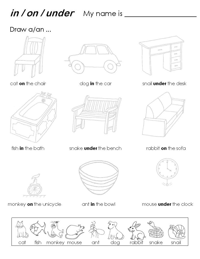 35 English Worksheets For Kindergarten In On Under