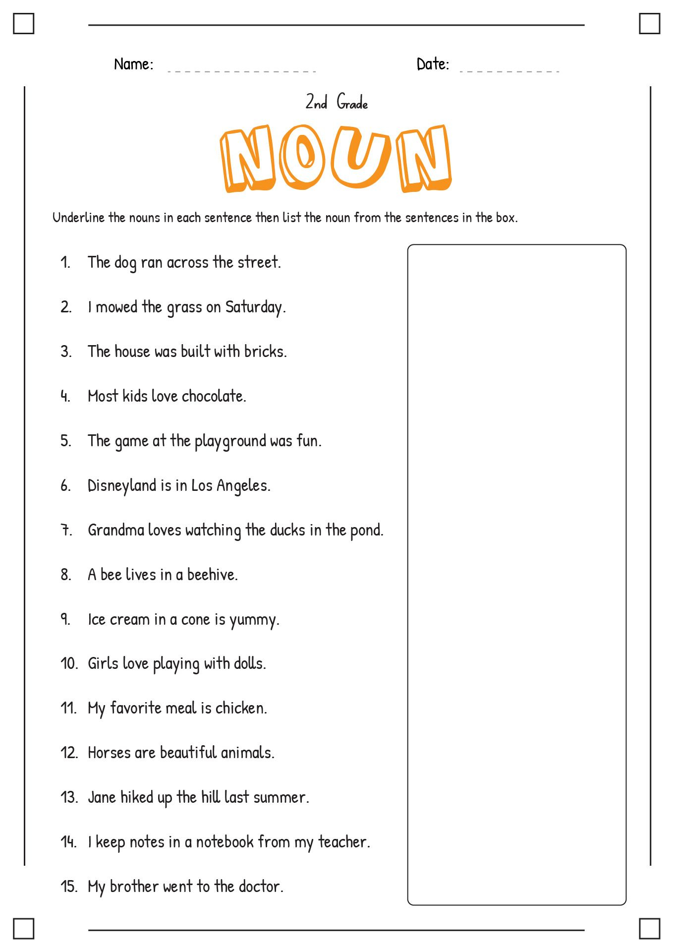 35 Grade 1 English Worksheets Noun