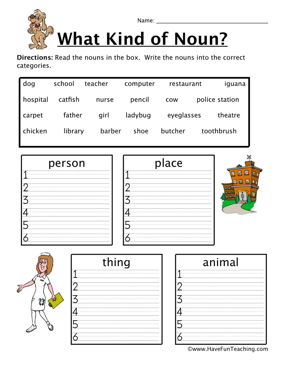 35 Grade 1 English Worksheets Noun