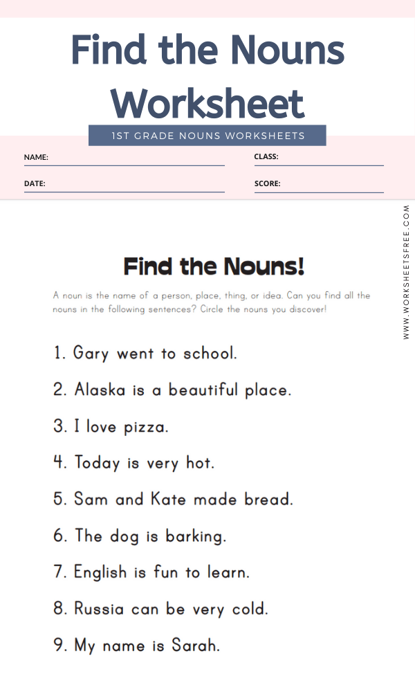 35 Grade 1 English Worksheets Noun