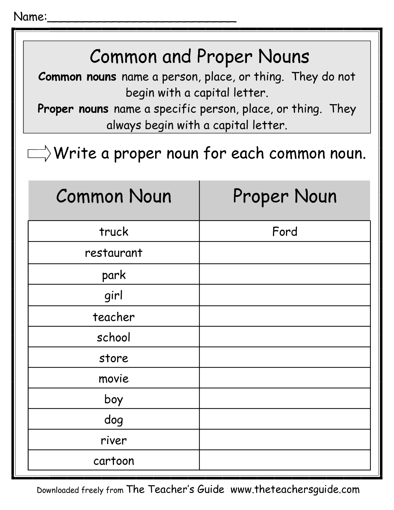 35 Grade 1 English Worksheets Noun