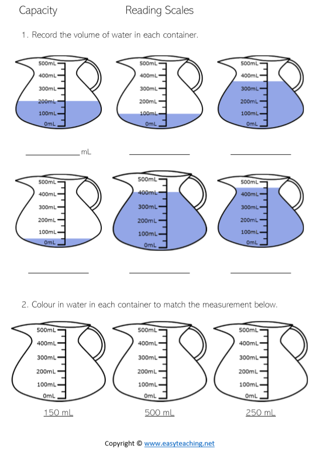 35 Grade 3 Math Worksheets Capacity