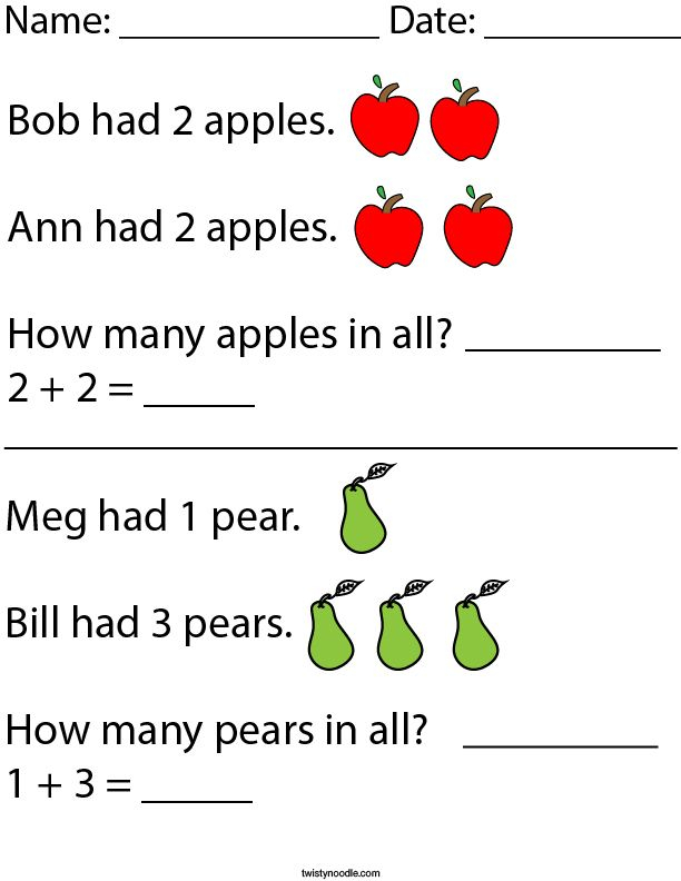 35 Kindergarten Math Worksheets Addition Word Problems