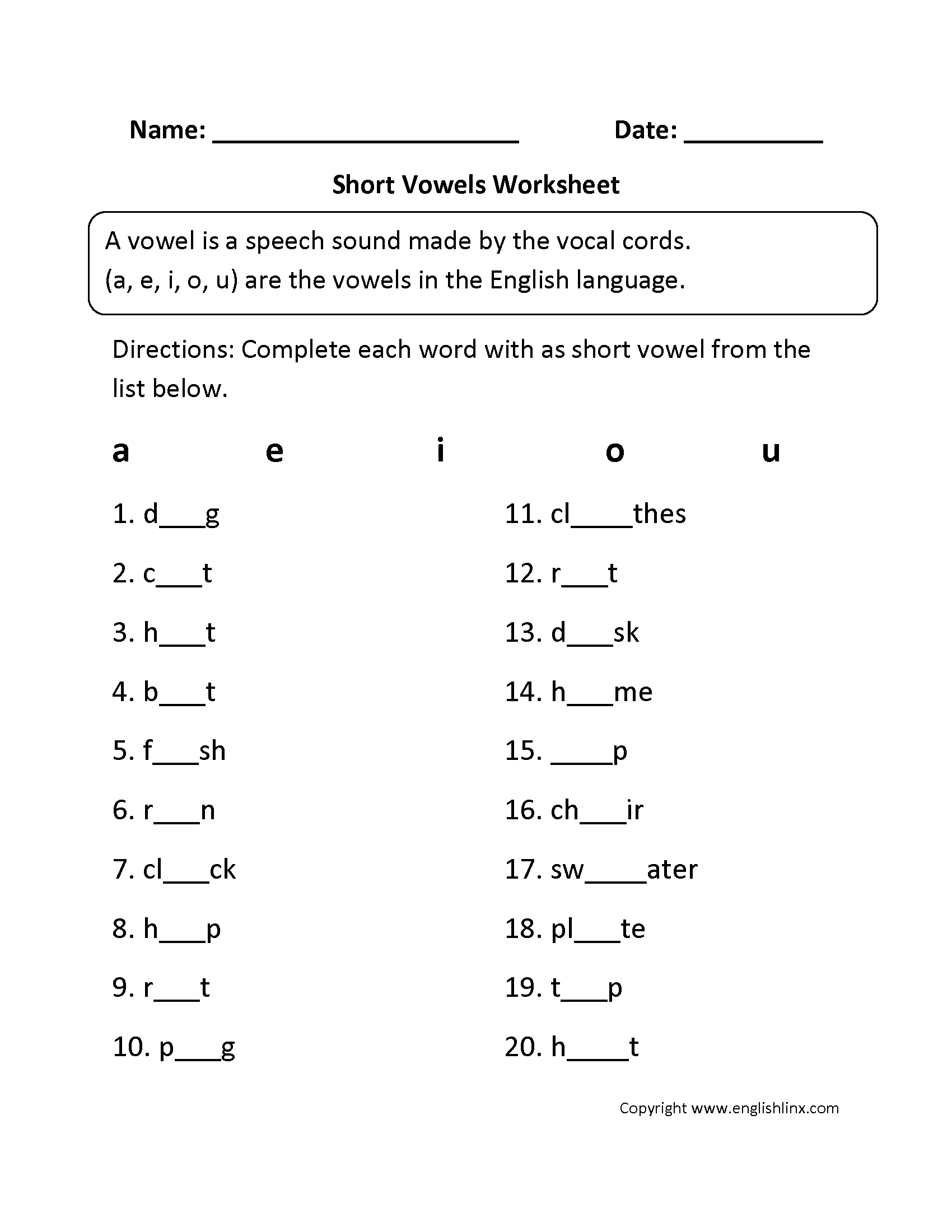 35 Long And Short Vowel Worksheets 1St Grade