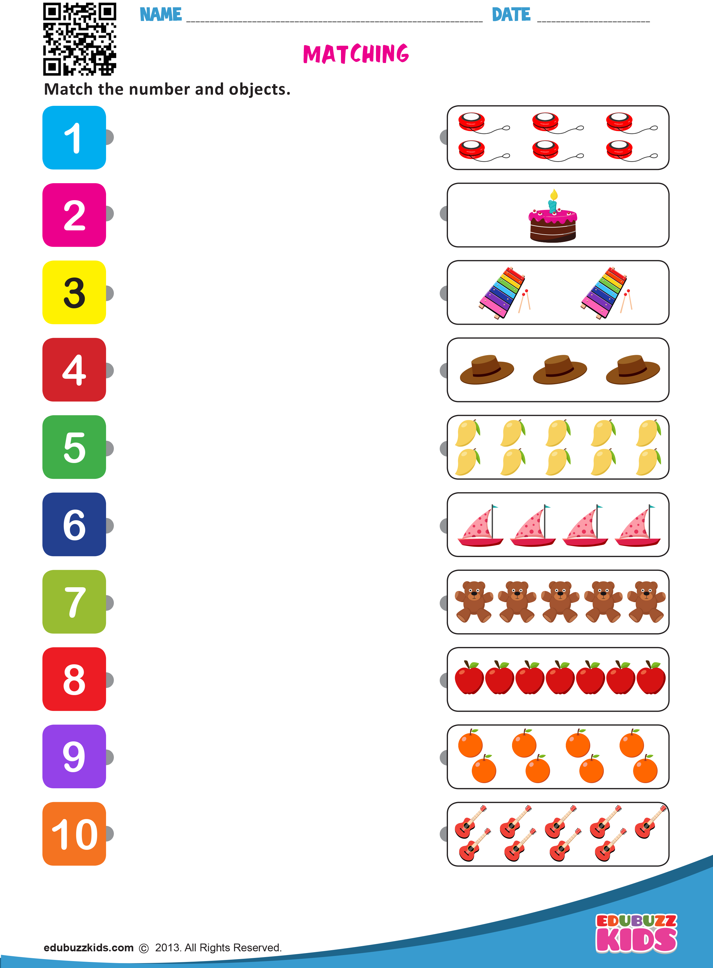 35 Matching Numbers Worksheets For Kindergarten