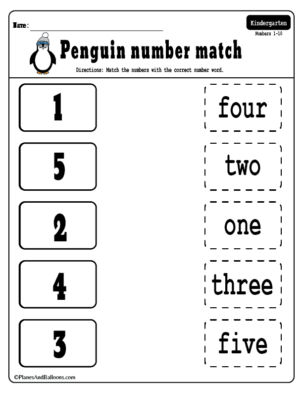 35 Matching Numbers Worksheets For Kindergarten