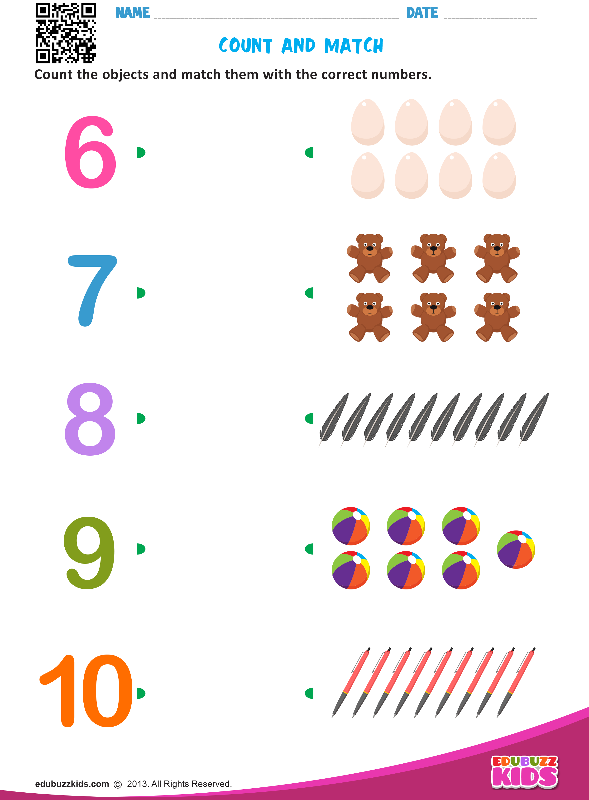 35 Matching Numbers Worksheets For Kindergarten