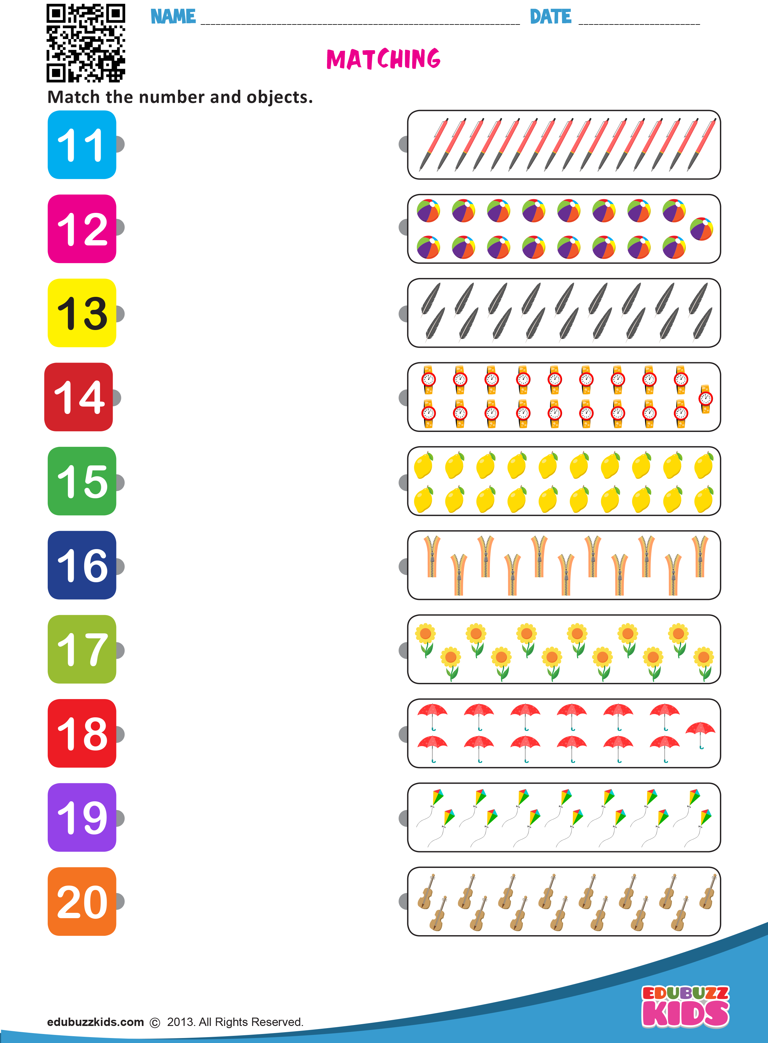 35 Matching Numbers Worksheets For Kindergarten