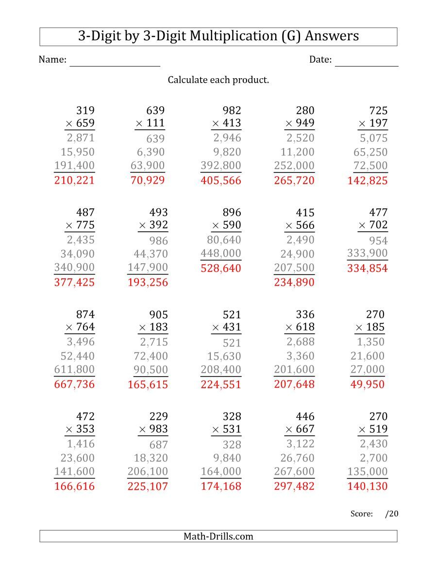 35 Multiplication Worksheets 3 Digit By 1 Digit