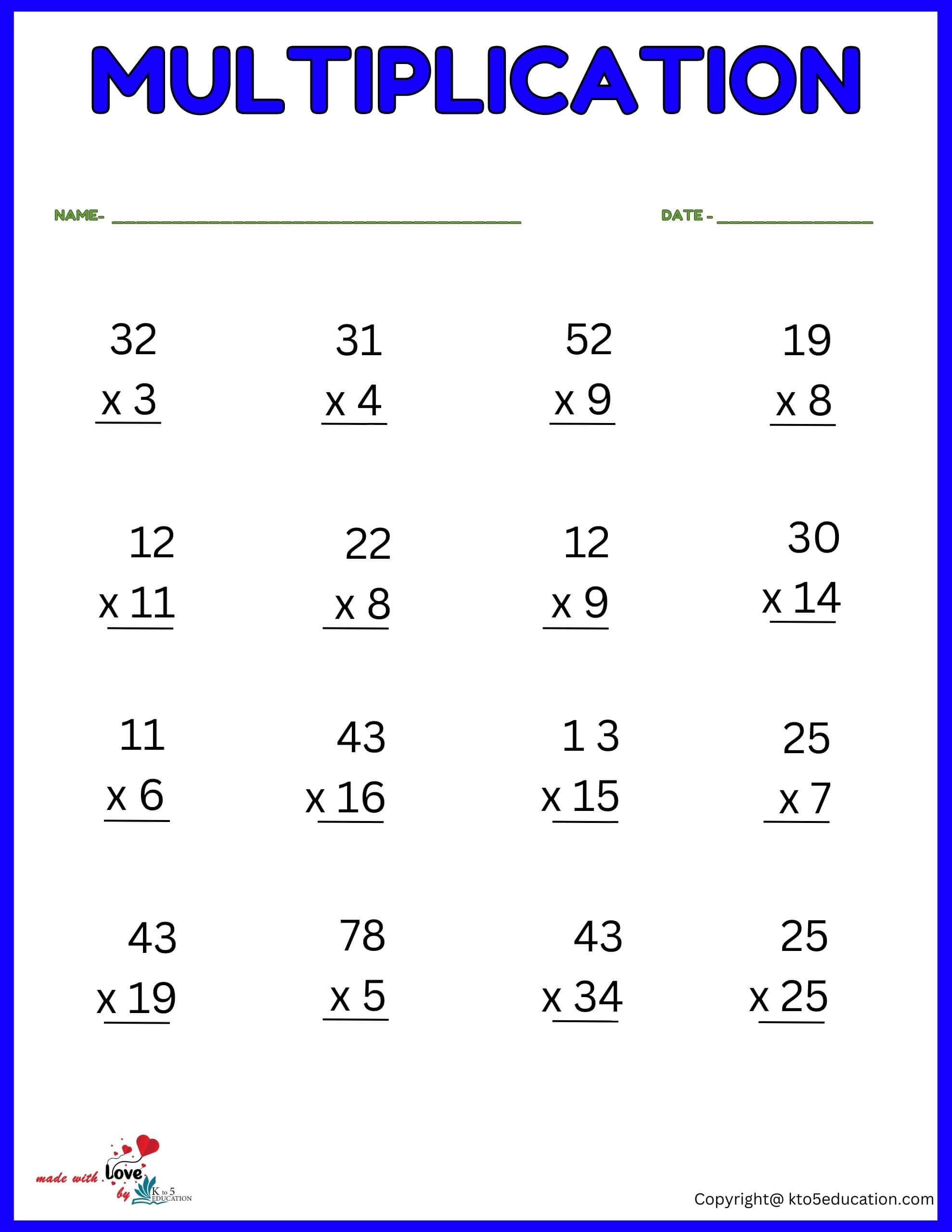 35 Multiplication Worksheets 4Th Grade With Answers