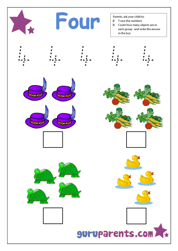 35 Number 4 Worksheets For Preschool Math