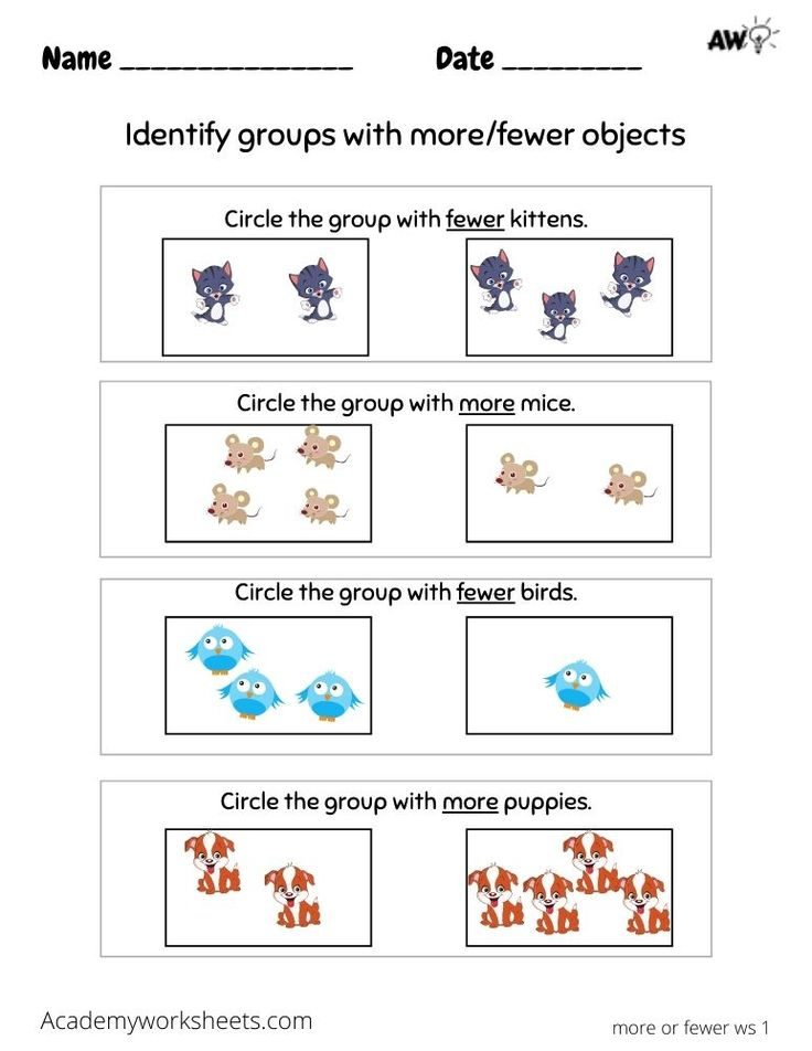 35 Preschool Math Worksheets More Less