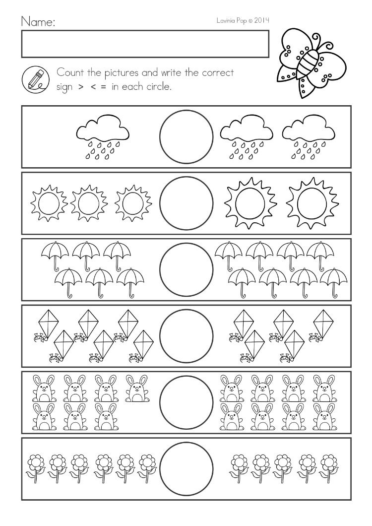 35 Preschool Math Worksheets More Less