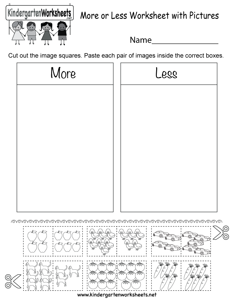 35 Preschool Math Worksheets More Less