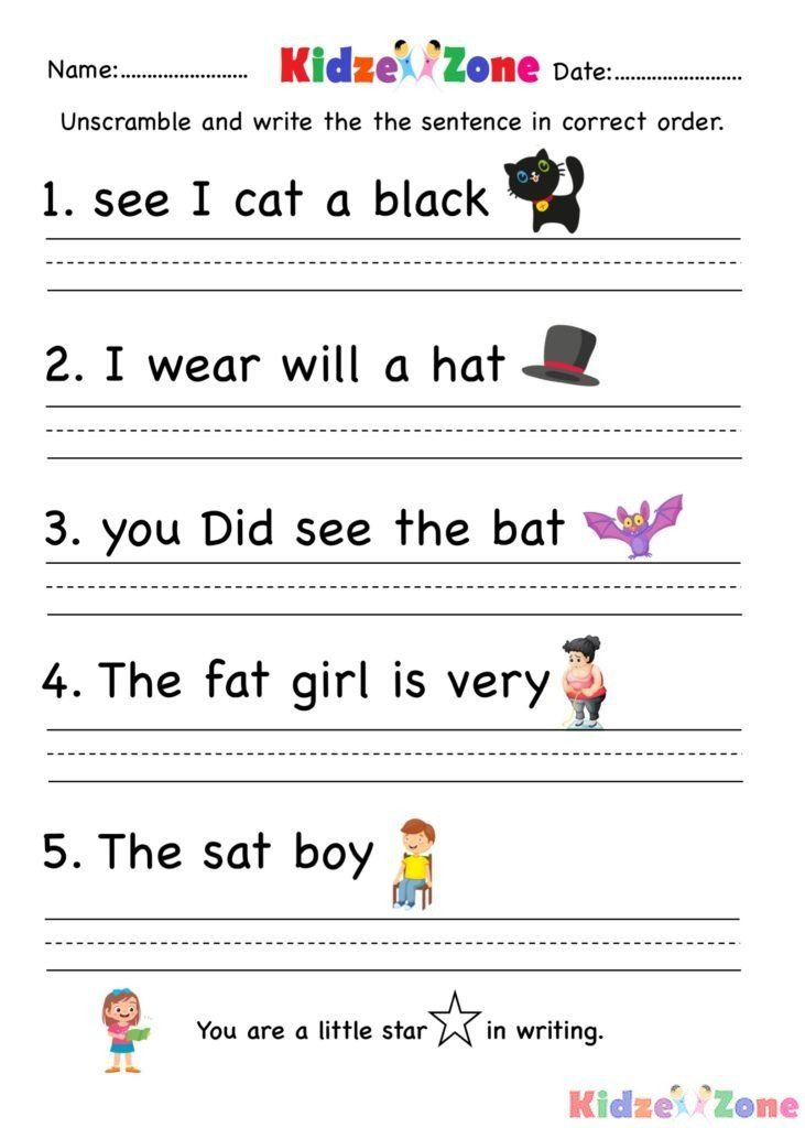 35 Rearrange Sentences Worksheets Kindergarten