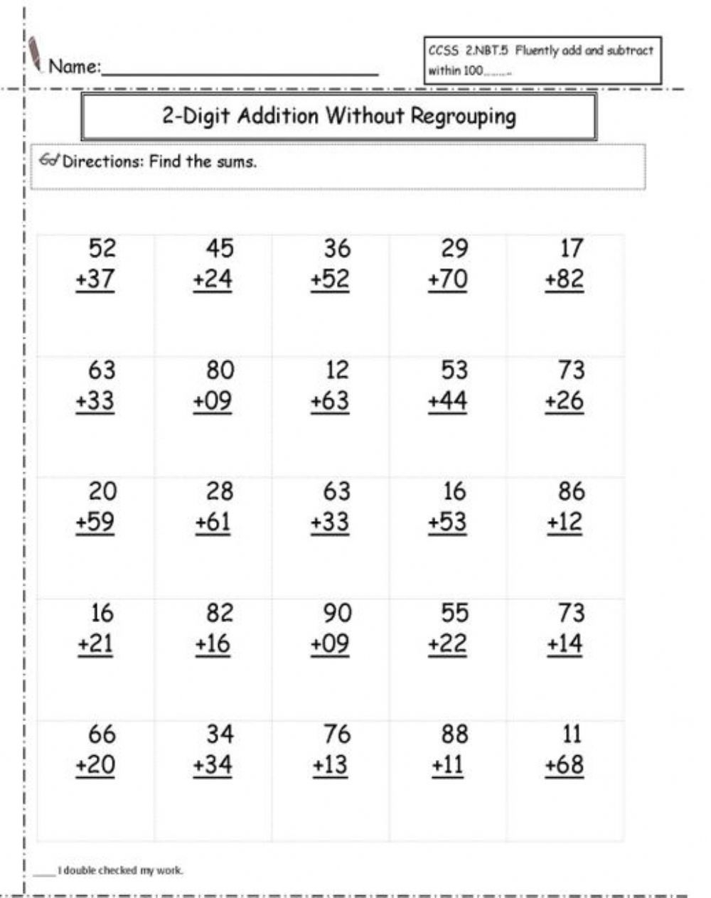 21 Addition No Regrouping Worksheets