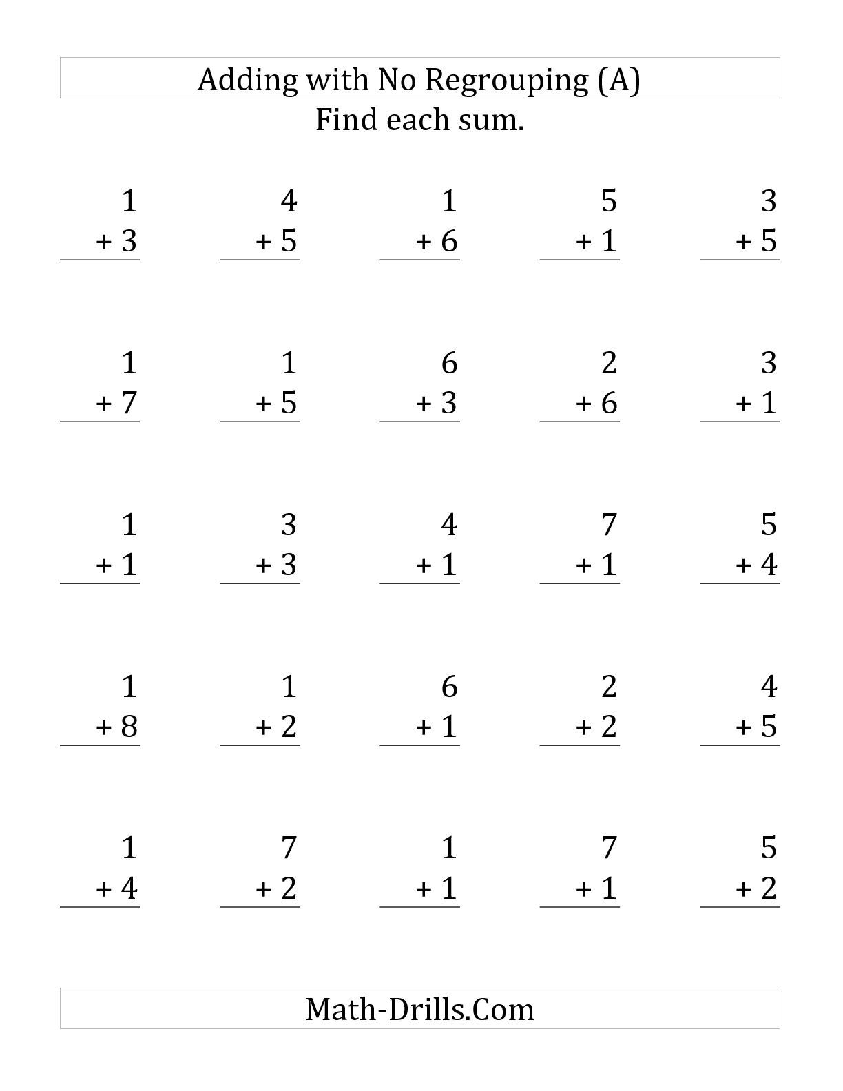 21 Addition No Regrouping Worksheets