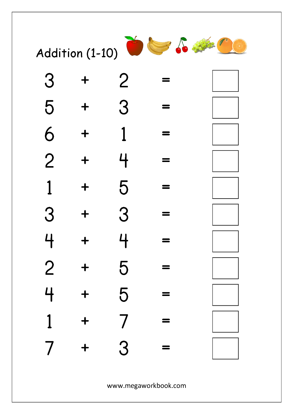 21 Addition Worksheets With Pictures 1-10