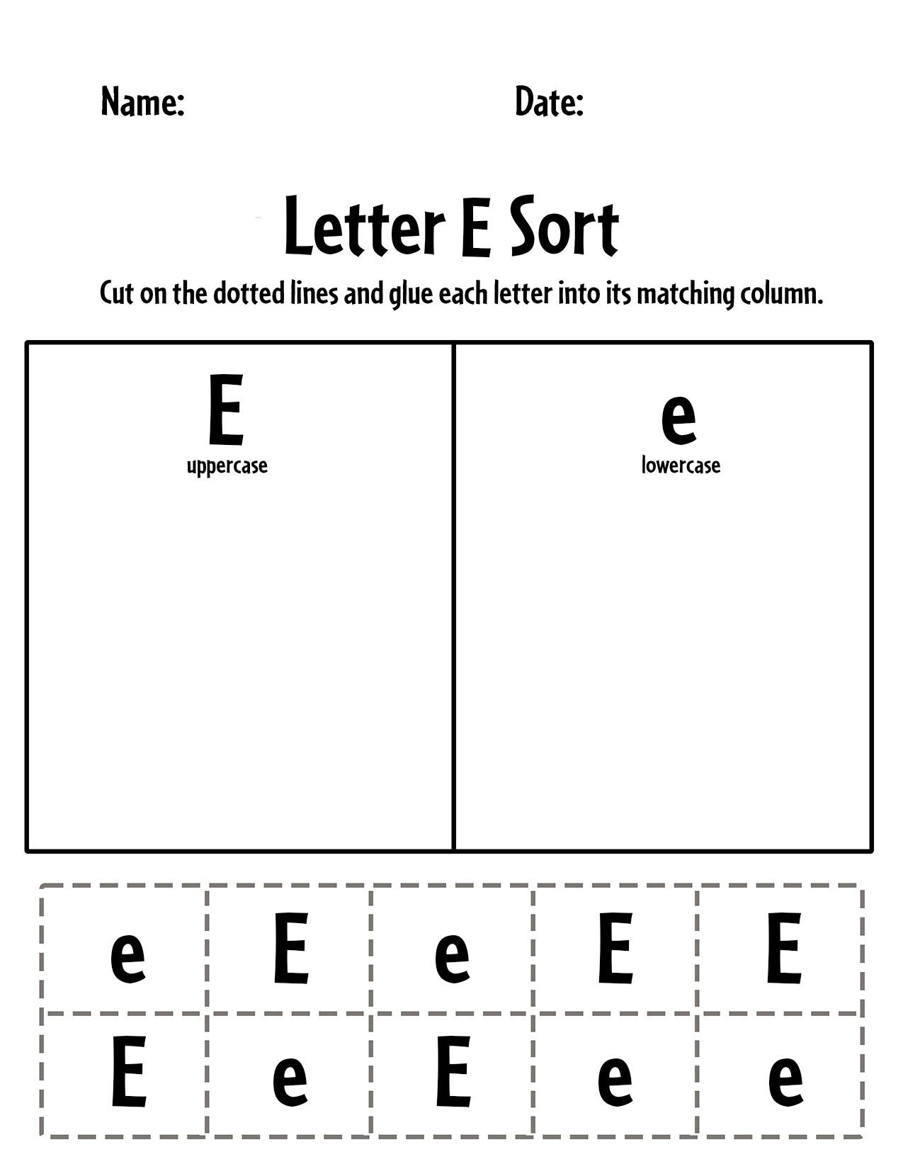 21 Cut And Paste Letter E Worksheets