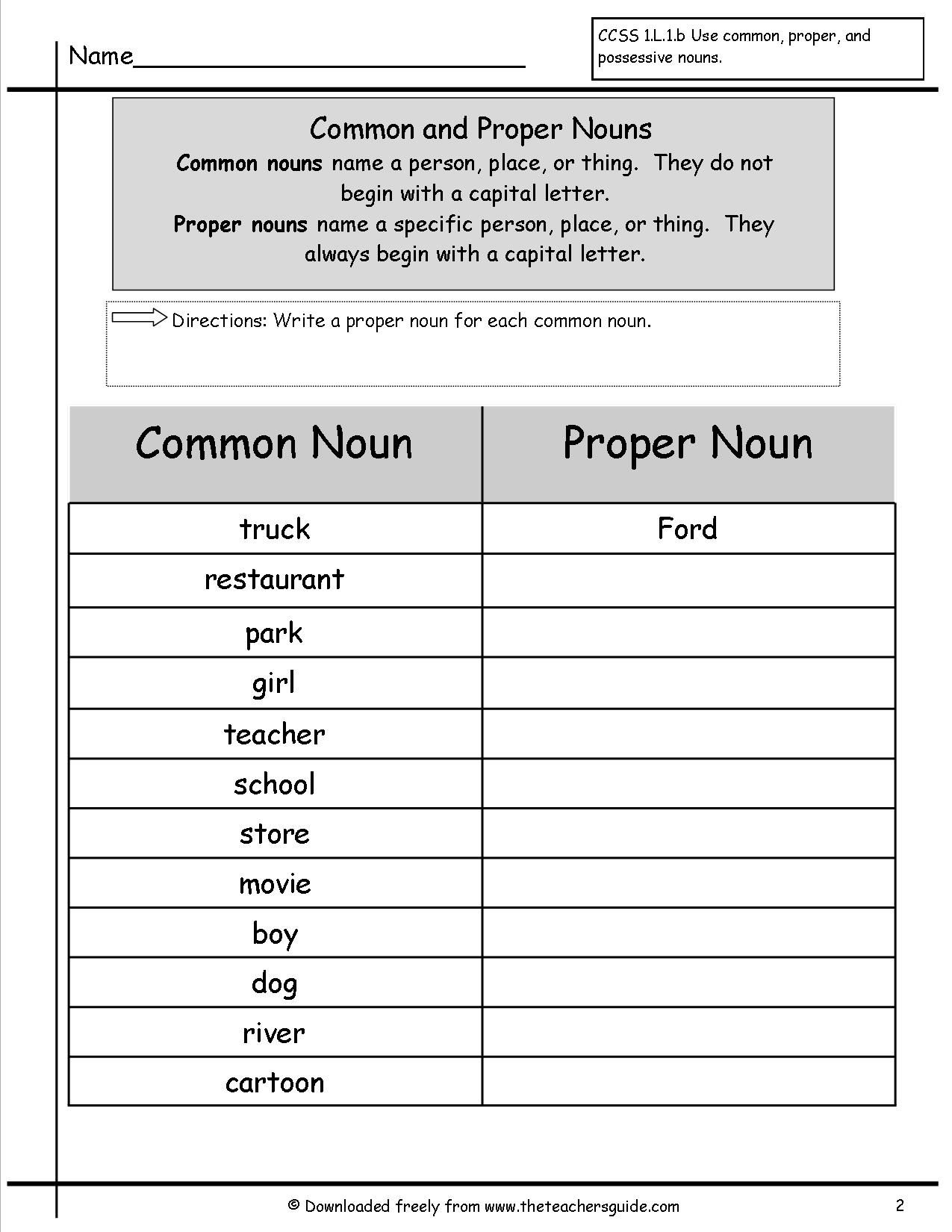 21 Grade 1 English Worksheets Noun