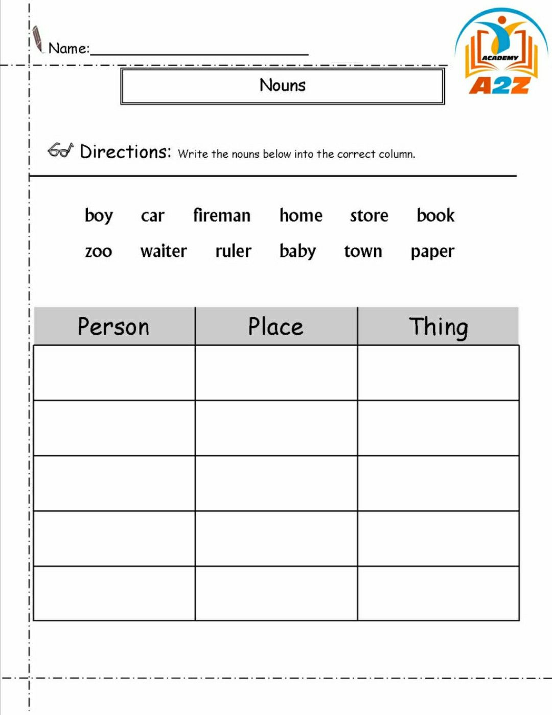 21 Grade 1 English Worksheets Noun