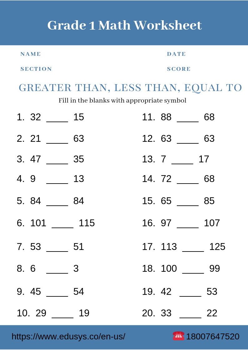 21 Grade 1 Math Worksheets Place Value