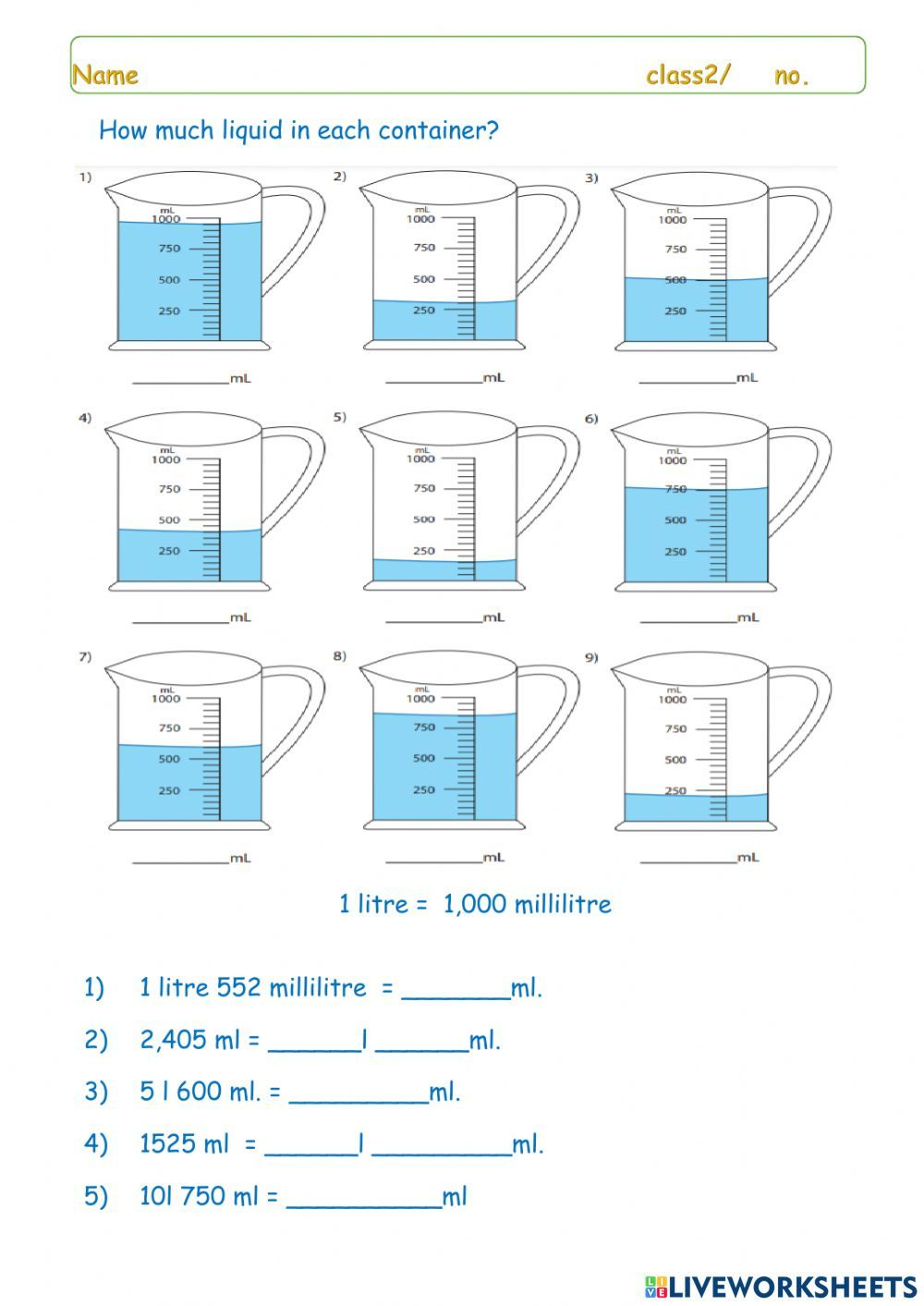 21 Grade 3 Math Worksheets Capacity