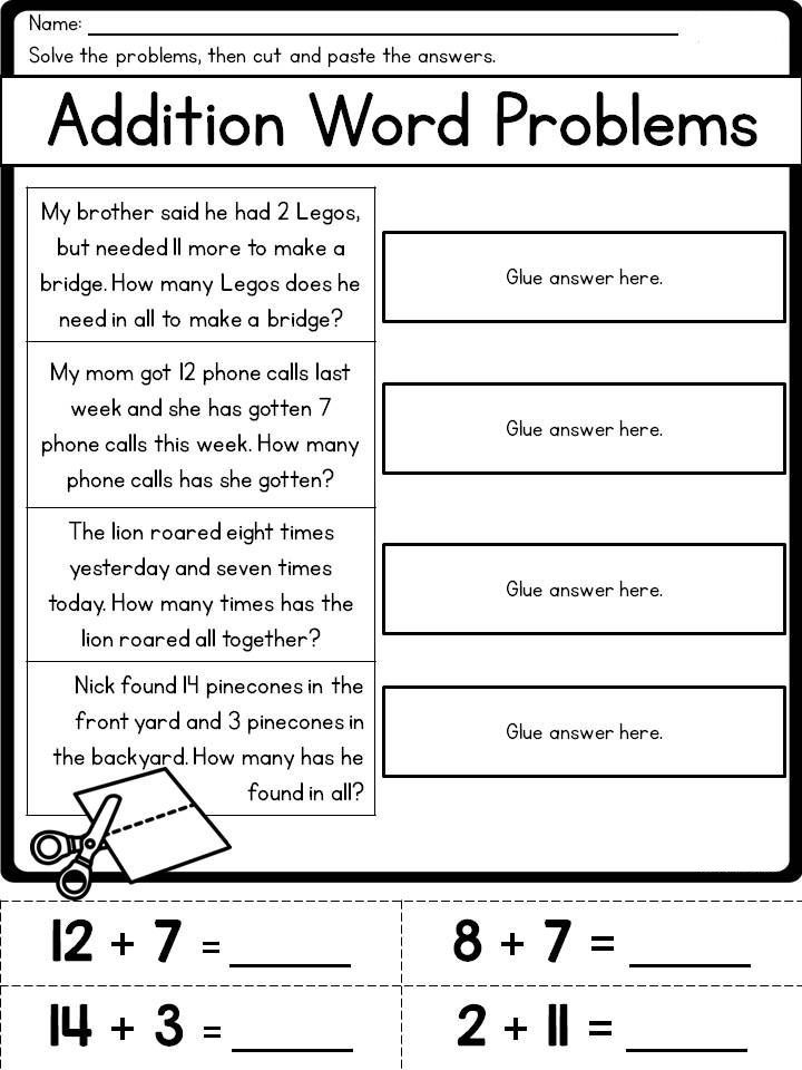 21 Kindergarten Math Worksheets Addition Word Problems