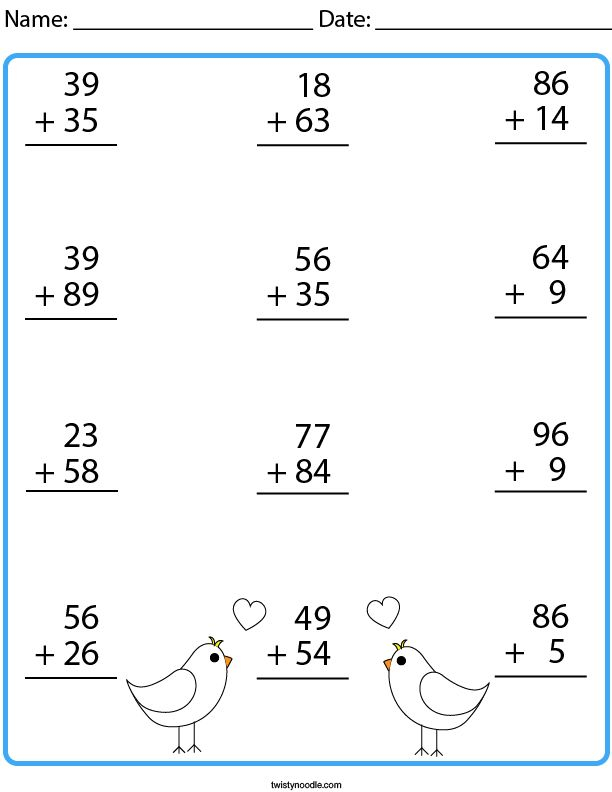 21 Math Worksheets 2 Digit Addition