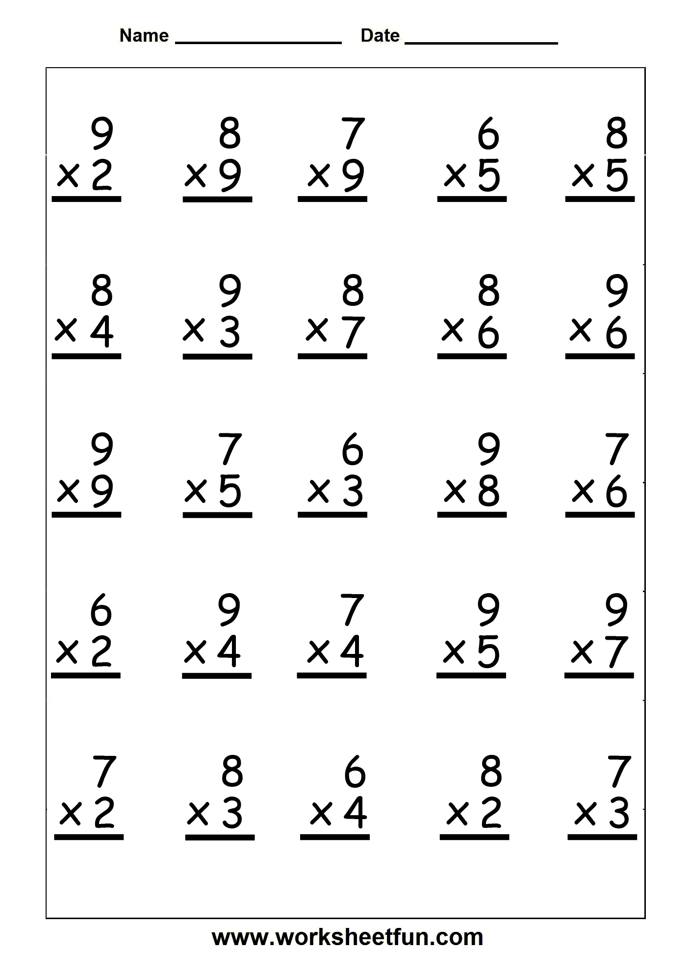 21 Multiplication Worksheets One Digit