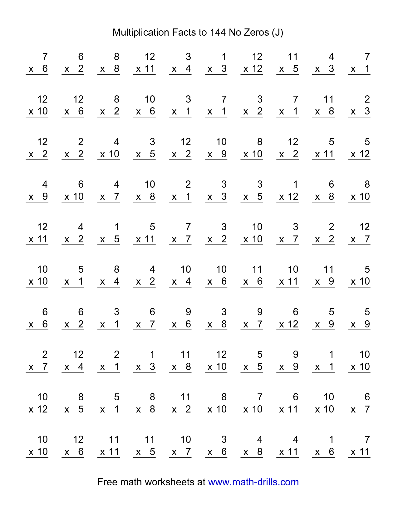 21 Multiplication Worksheets One Digit