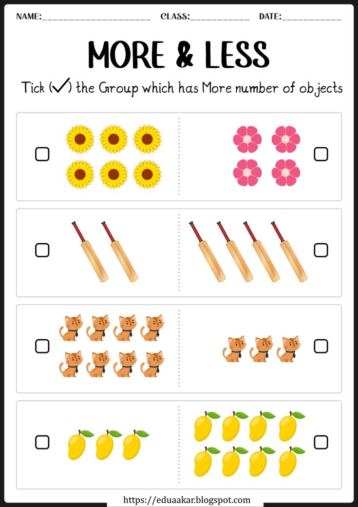 21 Preschool Math Worksheets More Less